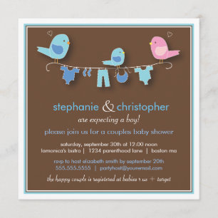 Sweet Bird Boy Couple Baby Shower Invitation