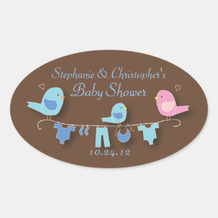Sweet Bird Family Blue Baby Boy Shower Sticker
