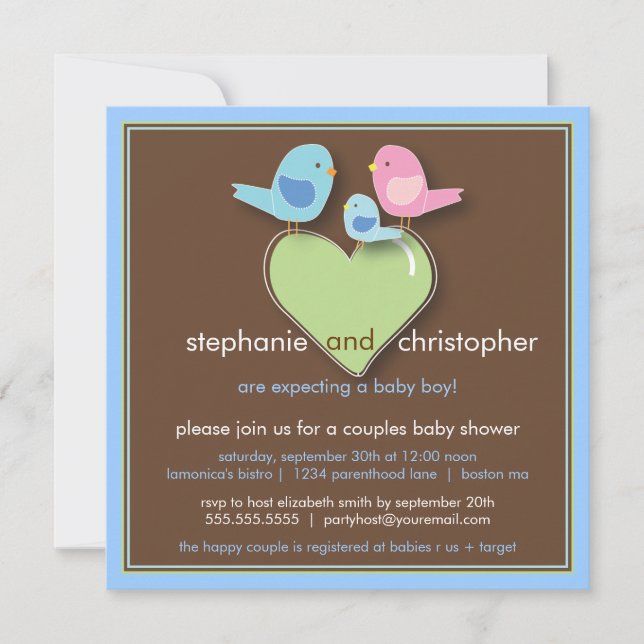 Sweet Bird Family Couples Baby Shower Invitation (Front)
