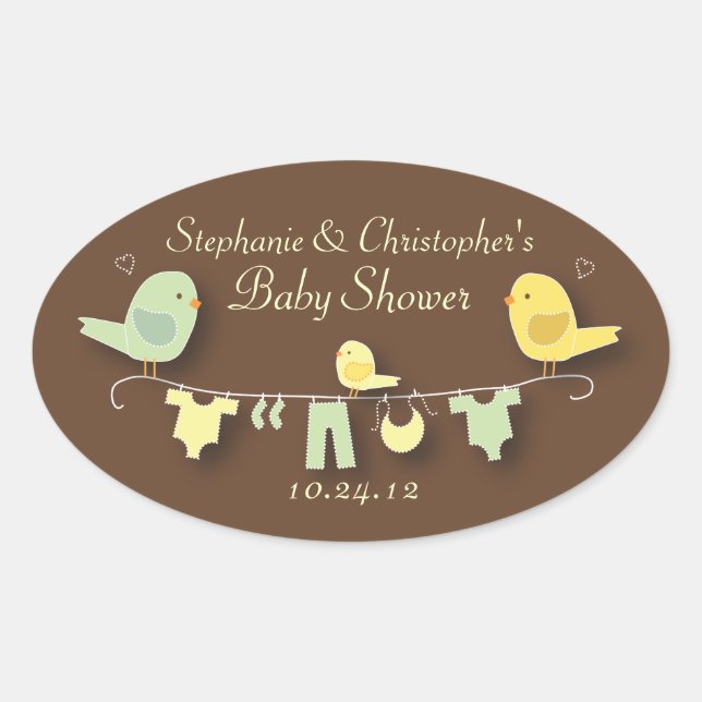 Sweet Bird Family Neutral Baby Shower Sticker (Front)