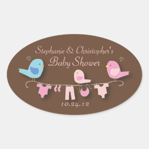 Sweet Bird Family Pink Baby Girl Shower Sticker
