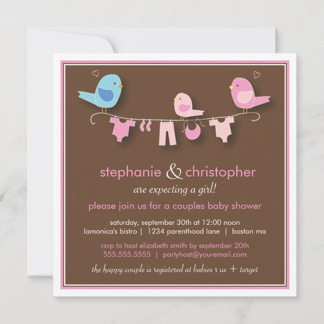 Sweet Bird Girl Couple Baby Shower Invitation (Front)
