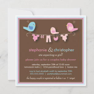 Sweet Bird Girl Couple Baby Shower Invitation