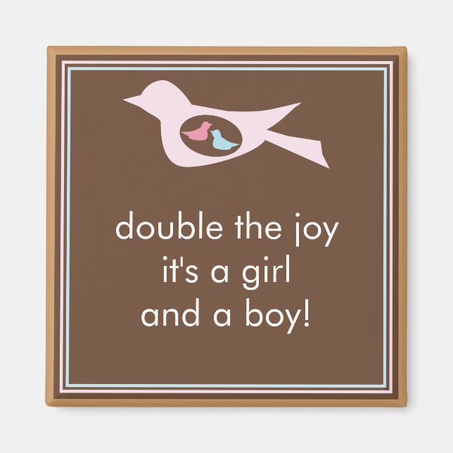 Sweet Bird Mummy with Twin Girl and Boy Magnet (Front)