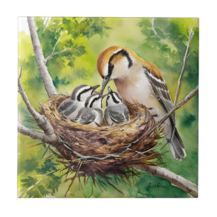 Sweet bird nest painting ceramic tile
