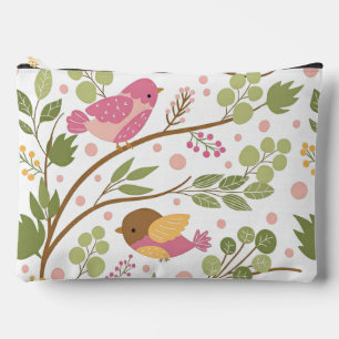 Sweet Bird on a Branch Illustration Accessory Pouch