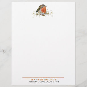 Sweet Bird Red Robin Custom Letterhead