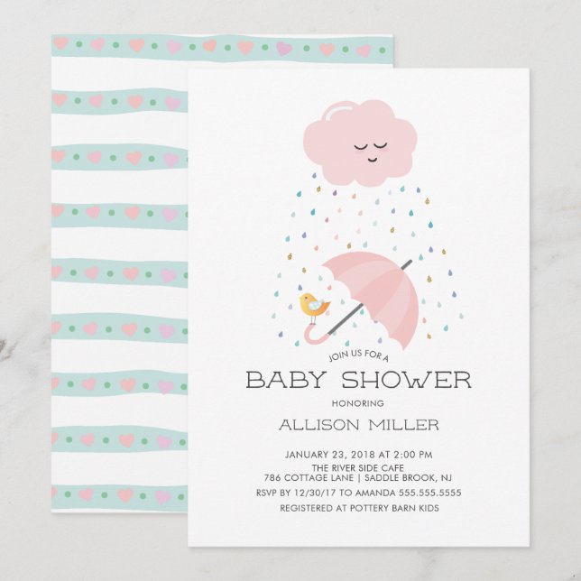 Sweet Bird Umbrella Baby Shower Invitation (Front/Back)