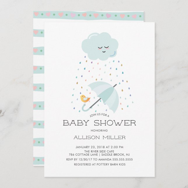Sweet Bird Umbrella Baby Shower Invitation (Front/Back)