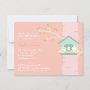 Sweet Birdhouse Nest Bird Spring Pink Baby Shower Invitation