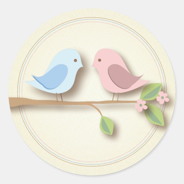 Sweet Birdie Twin Boy Girl Baby Shower Sticker (Front)