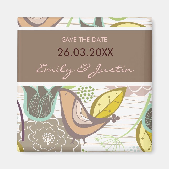 Sweet Birds & Floral Potpourri Chic Save The Date Magnet (Front)
