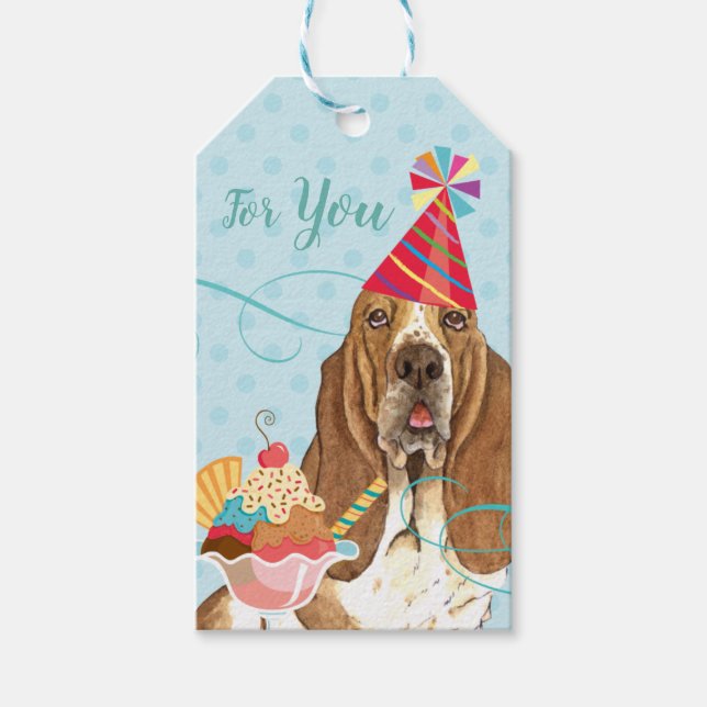 Sweet Birthday Basset Hound Gift Tags (Front)