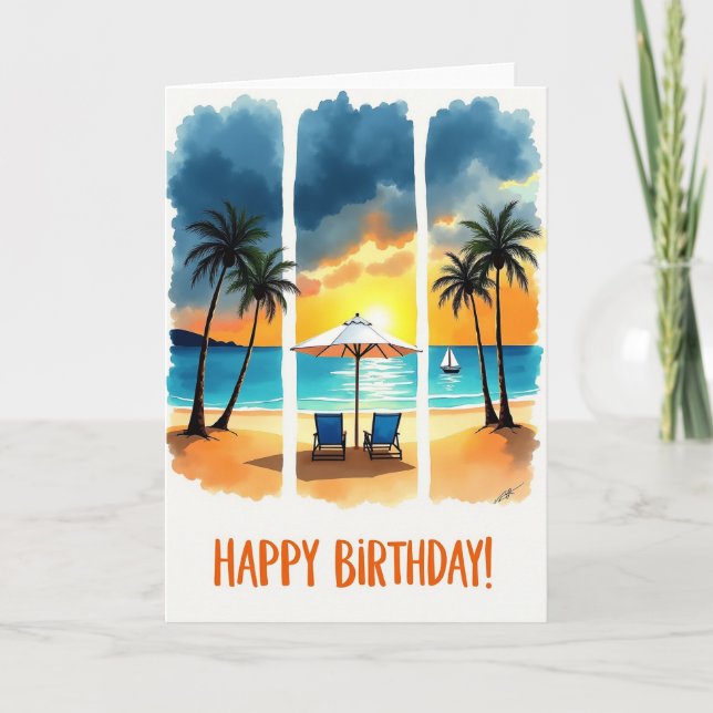 Sweet Birthday Beach Scene Card (Front)