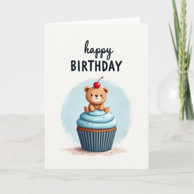 Sweet Birthday Bear Cupcake Card (Front)