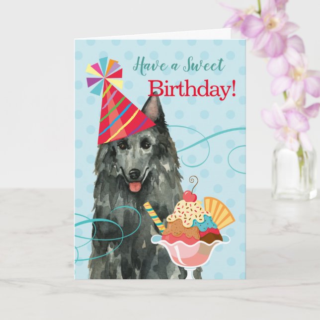 Sweet Birthday Belgian Sheepdog Card (Orchid)