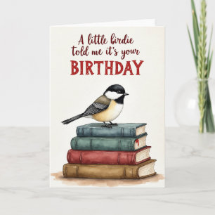 Sweet Birthday Bird On Books Card