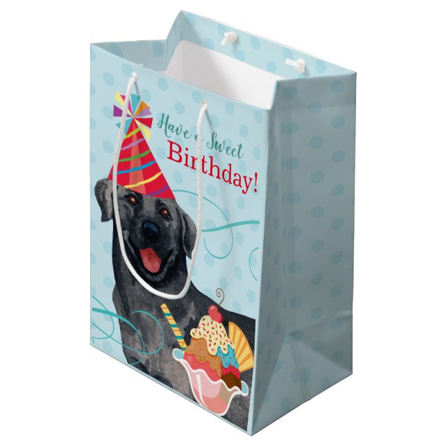 Sweet Birthday Black Lab Medium Gift Bag (Front Angled)