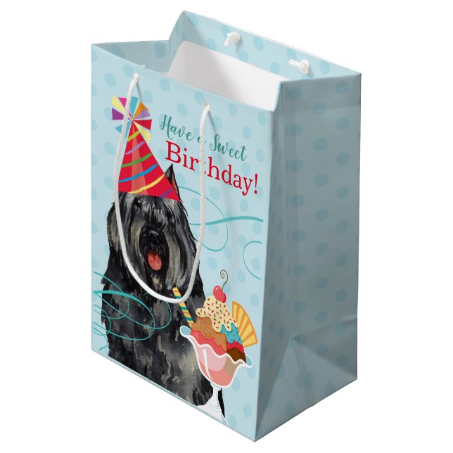 Sweet Birthday Bouvier des Flandres Medium Gift Bag (Front Angled)