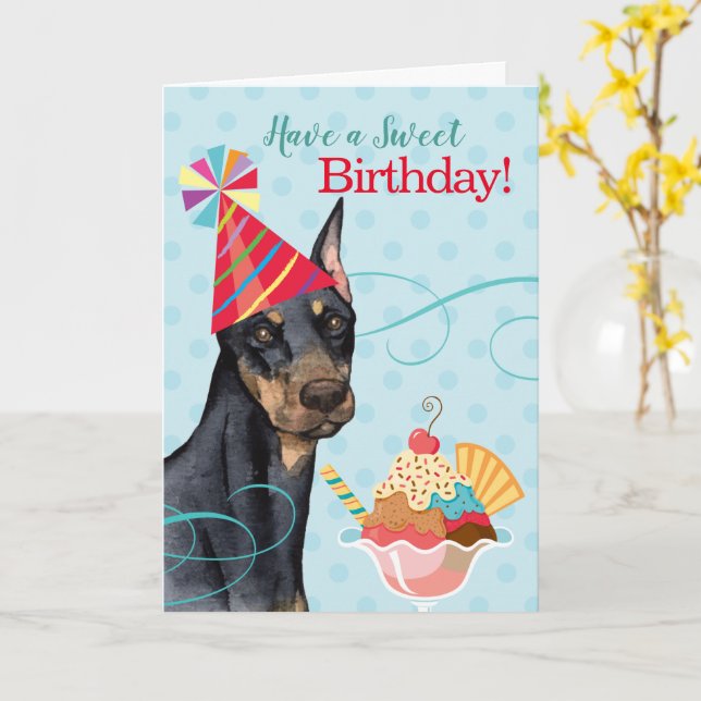 Sweet Birthday Doberman Card (Yellow Flower)