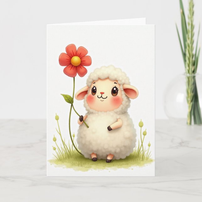 Sweet Birthday Fluffy Lamb Card (Front)