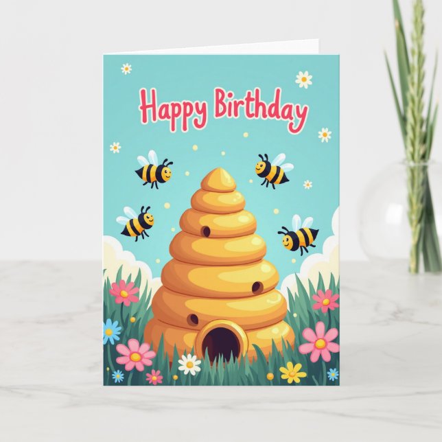 Sweet Birthday Flying Bugs Card (Front)