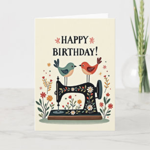 Sweet Birthday Folk Art Sewing Card