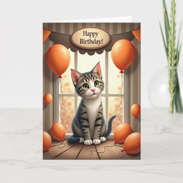 Sweet Birthday Kitten Window Card (Front)