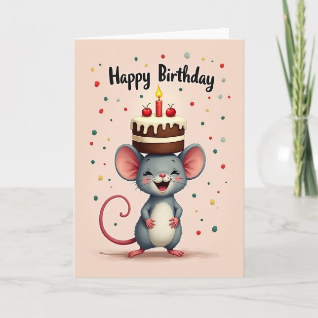 Sweet Birthday Mouse Cake Card (Front)