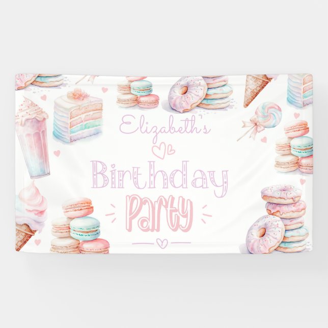 Sweet birthday party pastel sweets ice cream banner (Horizontal)