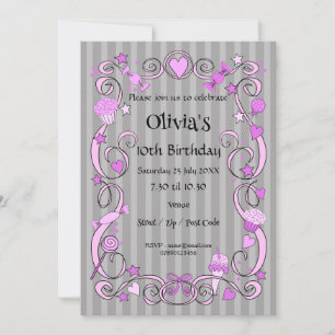 Sweet Birthday Pink & Grey Invitation