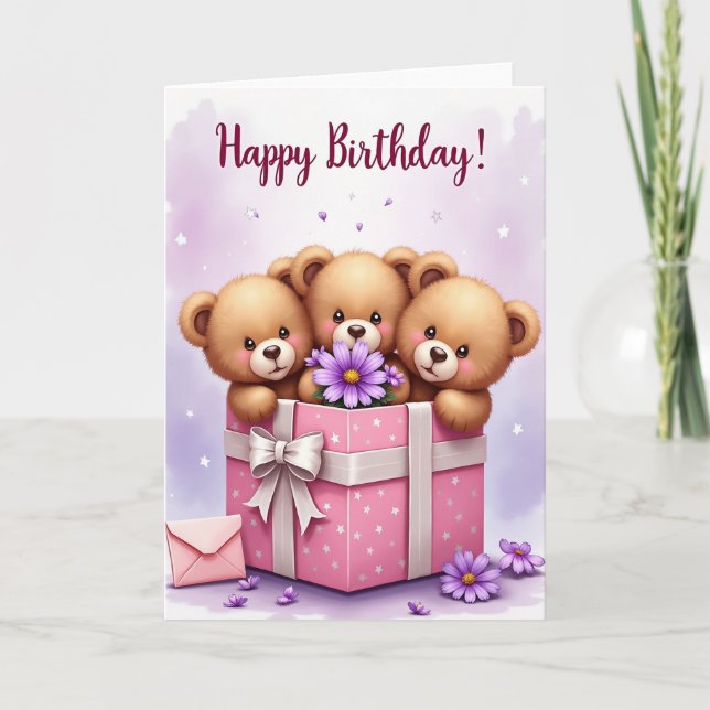 Sweet Birthday Plush Bears Card (Front)
