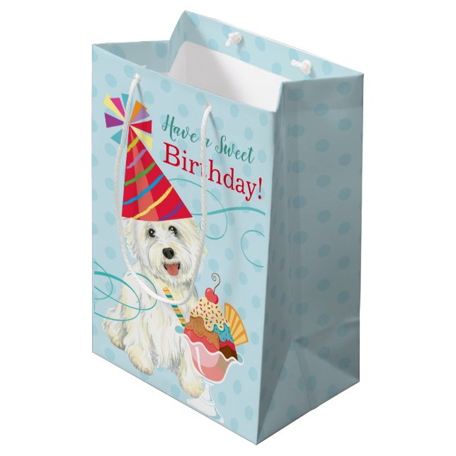 Sweet Birthday Westie Medium Gift Bag (Front Angled)