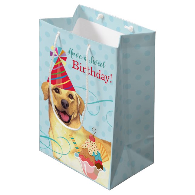 Sweet Birthday Yellow Lab Medium Gift Bag (Front Angled)