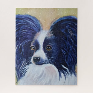 Sweet Black and White Papillon Puppy Jigsaw Puzzle