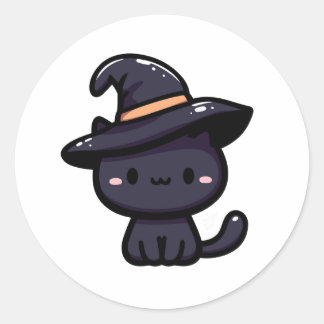 Sweet black cat with witch cap classic round sticker
