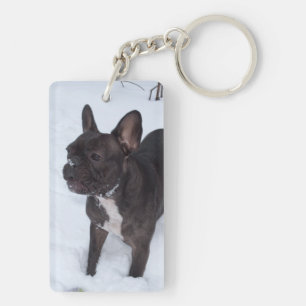 Sweet Black French Bulldog Likes Snow Key Ring