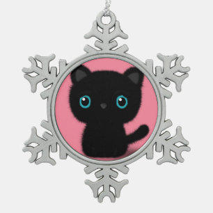 Sweet Black kitten on pastel pink Snowflake Pewter Christmas Ornament