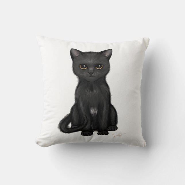 Sweet Black Kitty Cat with Bright Golden Eyes Cushion (Front)