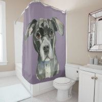 Sweet Black Pit Bull Dog Watercolor Portrait