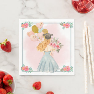 Sweet Blonde Girl Watercolor Graduation Napkins