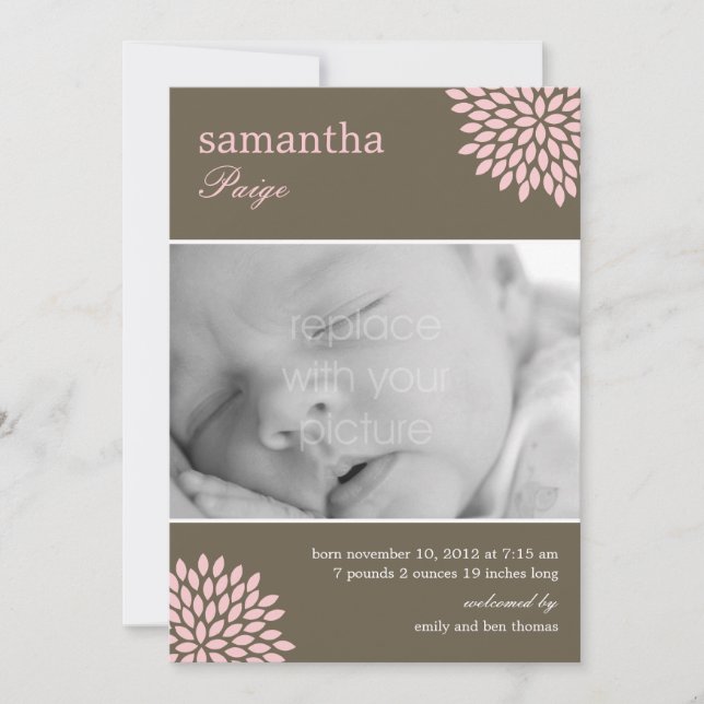Sweet Bloom Baby Girl Birth Announcement (Front)