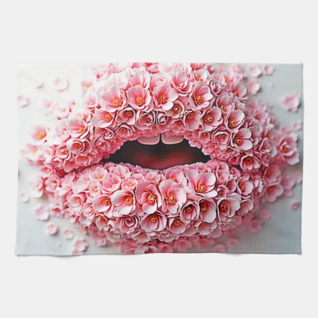 Sweet Bloom Lips Art Tea Towel (Horizontal)