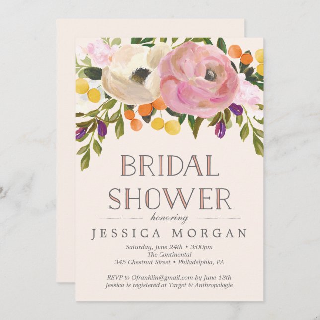 Sweet Blooms Bridal Shower Invitation Card (Front/Back)