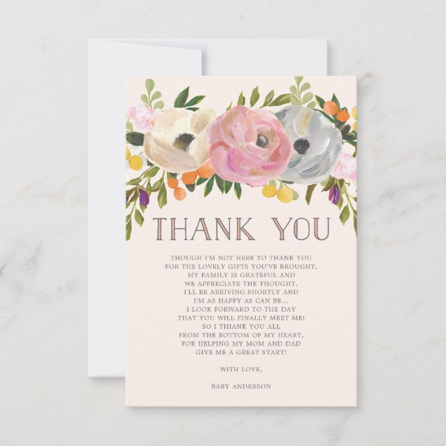 Sweet Blooms Floral Baby Shower Thank You Invitation (Front)