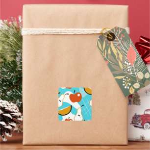 Sweet Blue Abstract Pear Apple Orange Fruit Square Sticker