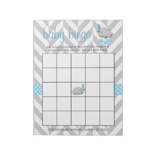 Sweet Blue and Grey Elephant Baby Shower Bingo Notepad