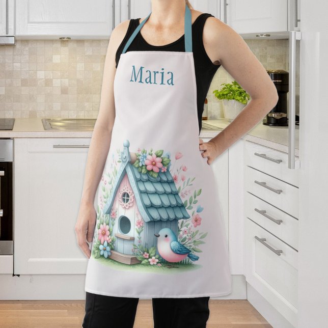 Sweet Blue and Pink Birdhouse Personalised Apron (Sweet Blue and Pink Birdhouse Personalized Apron
)