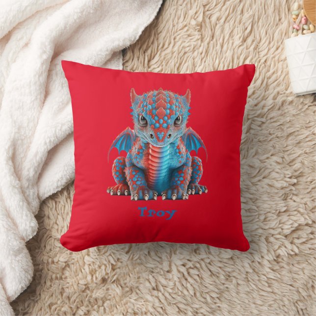 Sweet Blue and Red Baby Dragon Cushion (Blanket)