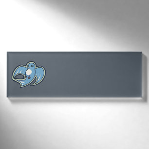 Sweet Blue And White Bird Ink Drawing Design Name Tag